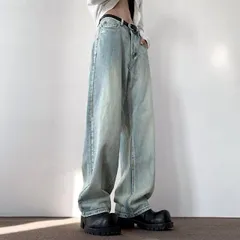 秋冬 メンズ  服 シンプル ファッション オシャレ 大人 かっこいい 大きいサイズ ストリート 紳士服 ライト ブルー ジーンズ 春秋 フィット ストレート パンツ アメリカン ウォッシュ ワイド レッグ