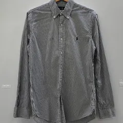 RALPH LAUREN ラルフローレン 長袖シャツ ボタンダウン ストライプ ポニー スリランカ製 メンズ S ホワイト ブラック