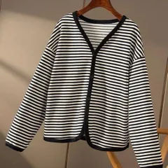 レディース ボーダーVネックカーディガン 長袖 ゆったり 大人可愛い 春秋冬 シンプル おしゃれ 通勤 休日着回し デイリー