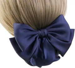 Liebendo シニヨンネット リボン付き お団子ネット 大きめ ヘアアクセサリー レディース まとめ髪 フォーマル 就活 上品 シンプル 髪留め ネット付き ヘアリボン(ネイビー)