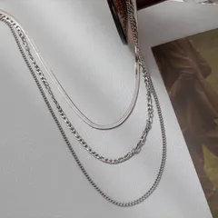 3連 チェーン 存在感 サージカル ステンレス ネックレス