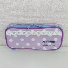 ペンケース ふで箱 筆箱 筆入れ キッズ 大容量  ペンポーチ 軽い 2段 ペンホルダー ダブルファスナー 水玉 ガーリー 紫 レース ドットパープル 7176PU
