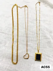 【まとめ売り】ネックレス　18KGP　3点　喜平ネックレス　オープンハート　ブラック　スクエア　AC55