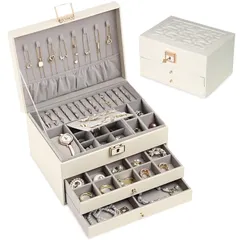 【人気商品】アクセサリーケース おしゃれ 引き出しジュエリーボックス 大容量 鍵付き Yoobao アクセサリー収納 PUレザー 指輪ケース ネックレス イヤリング ピアス ブレスレットなど小物入れ 3層宝石箱 女性 ホワイト