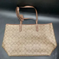 P453 COACH コーチ シグネチャー PVC×レザー トートバッグ ショルダーバッグ 肩掛けかばん レディース ブラウン系 ※持ち手折れ