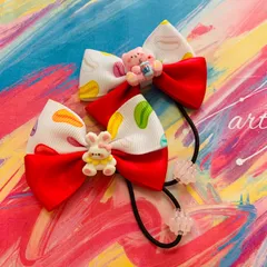 61 リボン　スイーツ　くま　うさぎ　ヘアアクセサリー　ヘアゴム　女の子　キッズ　子供　おしゃれ　誕生日　プレゼント　クリスマス　保育園　幼稚園　小学生