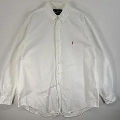古着 ラルフローレン RALPH LAUREN 長袖シャツ オックスフォードシャツ ロゴ 刺繍 大きいサイズ 17 1/2-36 XL-2XL  ホワイト 無地 メンズ