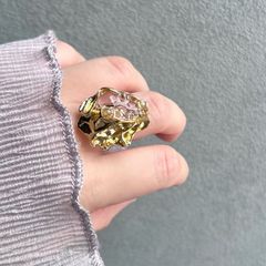 【錆びないコーティング】ガラスをつめこんだゴールドリング