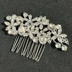 KZ037 かんざし 髪飾り 簪 ヘアアクセ 結婚式 ブライダル ウェディング 着物 洋装 ヘアアレンジ おしゃれ かわいい シルバーカラー ヘッドドレス アクセサリー お呼ばれ フラワーデザイン 花 クリスタル リーフ 花嫁 成人式 ウェディング パーティー