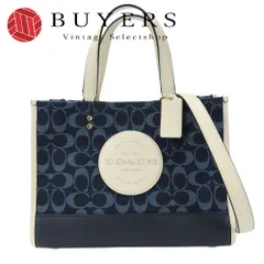 【中古】美品 コーチ トートバッグ C2826 デンプシー シグネチャー キャンバス レザー ネイビー ホワイト 2WAY ショルダー レディース 女性 COACH