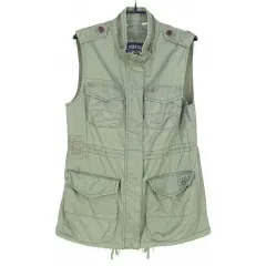 ヒルフィガーデニム レディース マウンテンパーカー ノースリーブジャケット カーキ S ( HU37633 )