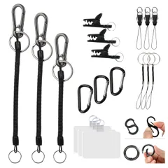 XPデザイン スマホ落下防止 コイルストラップ カールコードストラップ ８種20点セット 高弾性 伸縮式 (ブラック（８種20点セット）) [ブラック（８種20点セット）]