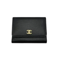 CHANEL シャネル レザー 3つ折り財布 ミニウォレット ブラック レディース 中古 D4