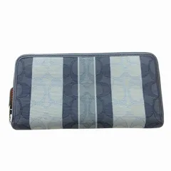コーチ COACH 長財布 ウォレット キャンバス シグネチャー ジャガード ストライプ 総柄 青 ブルー /FF ■GY18