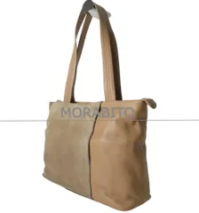 MORABITO モラビト トートバッグ ハンドバッグ ビジネスバッグ ロゴ 底鋲 セミショルダー レザー スエード ベージュ レディース 美品 中古 古着