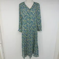◇ ◎ ROPE PICNIC 花柄 カラフル 大人かわいい 長袖 膝下丈 ワンピース サイズ38 ブルー マルチ レディース P  【1306100001756】