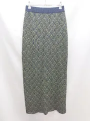 ◇ 新品 Neuna ウェストゴム ニット 総柄 リブ ミドル丈 タイト スカート フリーサイズ オリーブ系　ブラック レディース E 1303160012593のサムネイル