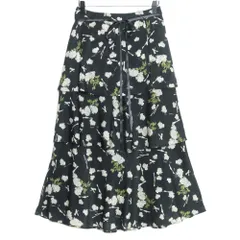 【美品】インゲボルグ★2022年製！かぶせ段々♪シフォンのギャザースカート サイズ9号 黒系 カメリアpt♪ z15364