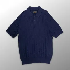 未使用級✨ポロラルフローレン ニットポロシャツ ケーブル編み ポニー刺繍 紺 L Cable Knit Polo Shirt ケーブル編みニットポロシャツ ダブル