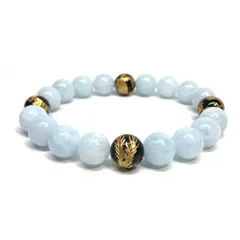 10mm 四神獣金彫オニキス×アクアマリン パワーストーン ブレスレット天然石 運気上昇 開運 幸運 恋愛運 お守り 青龍 白虎 玄武 朱雀（シンプル）メンズ・レディース　男性・女性　数珠ブレス　開運 [6]