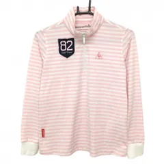 【美品】ルコック 長袖ハイネックシャツ 白×ピンク ボーダー ハーフジップ  レディース L ゴルフウェア le coq sportif