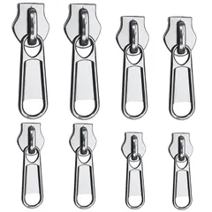 ファスナー 引き手 ファスナー ジッパータブ 補修用交換部品 4サイズ8個セット（ブラック (銀色)