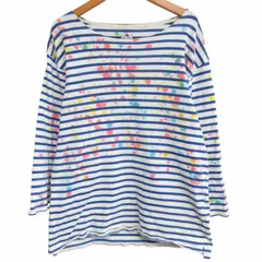 サスクワッチファブリックス SASQUATCH fabrix 11SS BASQUE SHIRT バスクTシャツ カットソー ボーダー スプラッシュペイント USED加工 長袖 白×青 ホワイト×ブルー Mサイズ 11ss-cst-006のサムネイル
