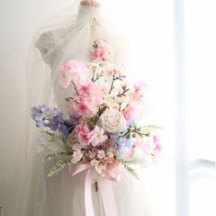 春の桜クラッチブーケ　春婚　ボリューム　ホワイトラベンダー　408