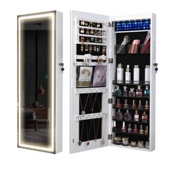 【在庫処分】LVSOMT 全身鏡 LED鏡 全身ミラー 鍵付き 収納付きミラー 壁掛け ドアけ 2 WAYミラー 3色照明モード おしゃれー （108×37cm ホワイト）