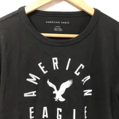 (^w^)b AMERICAN EAGLE アメリカンイーグル ティー シャツ Tシャツ 黒 ブラック シンプル クルーネック 丸襟 春 夏 秋 小さいサイズ タウンユース カジュアル メンズ サイズ S