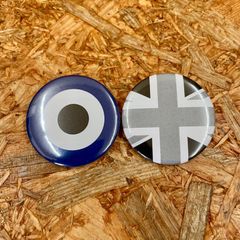 2個セット ターゲットマーク カスタムver. + モノクロユニオンジャック 缶バッジ 44mm モッズマーク イギリス国旗 UK バッチ バッヂ ロッカーズ PUNK パンク べスパ トライアンフ