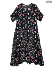 古着 STARINA シワ加工 花柄 ロング丈 半袖 ワンピース 黒 (otu2506089)