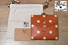 極美品✨ IL BISONTE 二つ折り財布 がま口 ブラック ロゴ プリント 