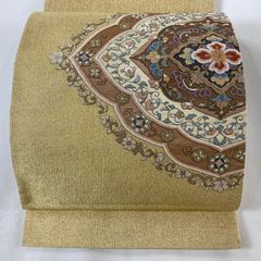 【美品＊逸品】徳川の宝物袋帯 袋帯 名品 落款 徳川美術館秘蔵 違い棚 人物 箔 金糸 青灰色