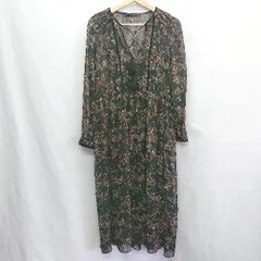 ◇ ⊂ ZARA BASIC 花柄 シフォン スキッパー 長袖 ロング ワンピース サイズＬ ブラック レディース E  【1409240015826】