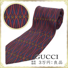 GUCCI グッチ ネクタイ 正規品 総柄 ロープ調 シルク メンズ ビジネス ネイビーブルー レッド Gロゴ 希少