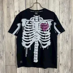 FREAKY MASSIVE フリーキーマッシブ 骨格プリント ドリップアート スケルトン×ハート メンズ 古着 綿 半袖 Tシャツ TEE L