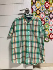 Tommy Hilfiger(トミーヒルフィガー) 色 良い 半袖 シャツ チェック柄 _ジン・ヨンドゥ オレンジ