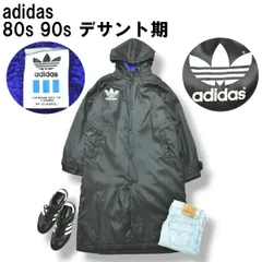 80s 90s ヴィンテージ デサント期 日本製 アディダス adidas ベンチコート トレフォイル ロゴ プリント 裏地 ボア フリース L ブラック x パープル メンズ