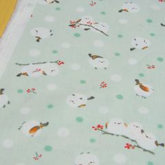 約110×35cm　シマエナガ シーチング生地　AP51202-1D グリーン　生地 布地 布 ハンドメイド
