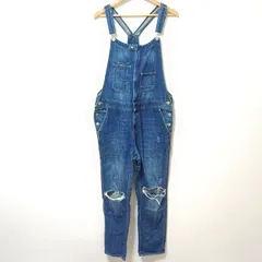 雰囲気抜群ダメージ加工◎【&DENIM by H&M】アンドデニム エイチアンドエム オーバーオール デニム ジーンズ サロペット つなぎ コットン ボトムス カジュアル ボーイッシュ ファスナー レディース サイズ40 /M33286ja