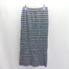 ◇ ⊇ niko and … ニコアンド ボーダー柄 ウエストゴム ロング タイト リブニットスカート サイズM ブルー系 レディース E  【1503310000467】