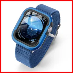 【在庫処分】時計バックル 対応iWatch フックループ ウォッチケース きカラフルな ナイロンフランス軍スタイル 9/8/7/6/5/4/SE(ブルーブルーケースシルバーカラーバックル) 弾性生地 Watchバンドと保護ケース付 コンパチブルApple