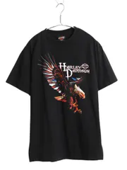 【お得なクーポン配布中!】 USA製 ハーレー ダビッドソン 両面 プリント Tシャツ メンズ M / オフィシャル ヘビーウェイト イーグル バイク イラスト グラフィック 黒
