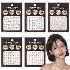 『数量限定』顔面デコ シール デコパーツ シール キラキラ クリスタル 携帯電話装飾 貼り付け可能 デコシール ラインストーン DIY用品 ラインストーン 光る 3D 手芸用品（月＋星+蝶々+円形+涙+ネクタイ+ダイヤ+ラウンド） フェイスステッカー 5枚セッ