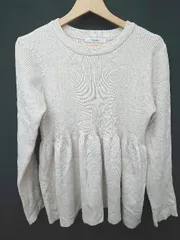 ◇ ⊇ Discoat ディスコート リブ切替 ペプラム 長袖 プルオーバー ニット サイズF ライトベージュ レディース E  【1411130009143】