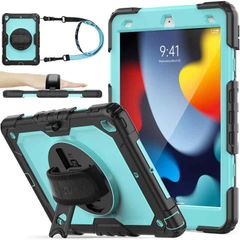 SEYMAC stock iPad ケース 耐衝撃ハンドストラップケース ショルダーストラップ付き iPad対応 iPad 10.2インチ スカイブルー+ブラック