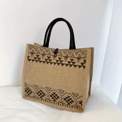 大容量テキスタイルトートバッグ ジュートバック 麻バック 無地柄ショルダーショッピングバッグ スタイリッシュキャンバス マミーバック ママバッグ