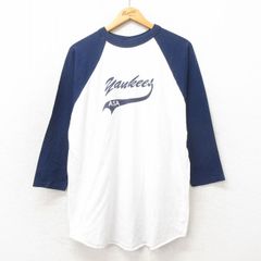 XL/古着 7分袖 ビンテージ Tシャツ メンズ 00s ヤンキース ラグラン クルーネック 紺 ネイビー 25may21 中古 7分丈 七分丈 七分袖
