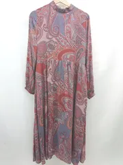 ◇ ⊂ パターントルソー ペイズリー柄模様 長袖 ロング デザインアジアン風ワンピース サイズF レッド系 レディース E  【1507160024215】